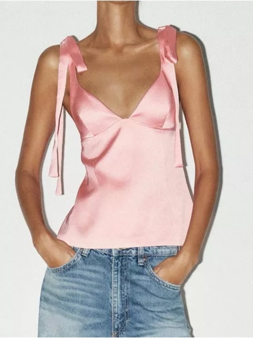 Zara Pink Satin Tie-Strap Camisole